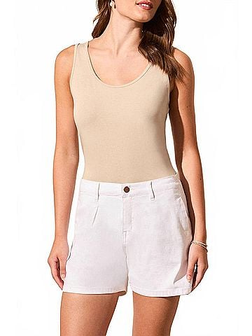 Tribal Audrey Pleated Mid-Rise Short in Cream (view 2)