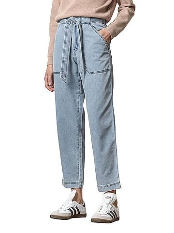 Lilla P Denim Belted Pant in Light Wash (view 2)