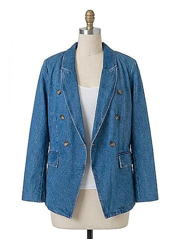 Tanya Taylor Michelle Denim Long Sleeve Blazer - Plus in Medium Indigo (view 1)