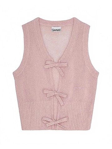 Ganni Light Mohair Tie String Vest in Pink (view 1)