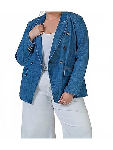 Tanya Taylor Michelle Denim Long Sleeve Blazer - Plus in Medium Indigo (view 2)
