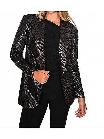 Frank Lyman Design Animal Print Knit Blazer in Black/Bronze (view 2)