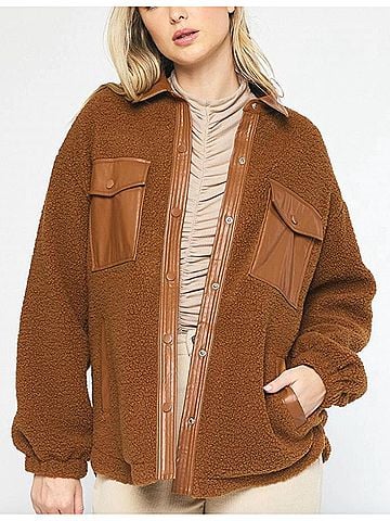 Entro Sherpa Leather Jacket in Brown (view 2)