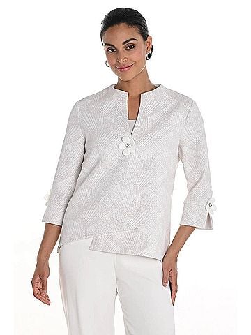 Frank Lyman Design Textured Abstract Swing Jacket in Beige/Silver (view 2)