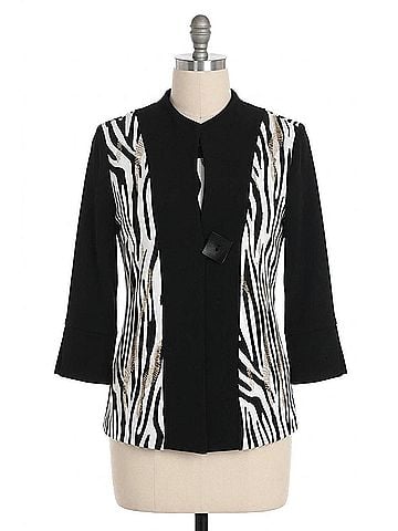 Frank Lyman Design Zebra Print Cover Up Jacket in Black/Off White (view 1)