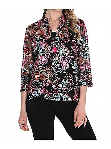 Frank Lyman Design Abstract Lightweight Mesh Jacket in Black/Multi (view 2)