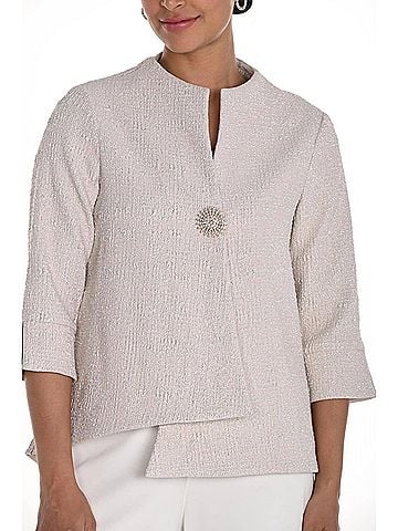 Frank Lyman Design Textured Shimmery Swing Jacket in Pink/Gold (view 2)