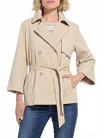 Lyssé Dakota Cotton Cropped Trench Coat in Crisp Khaki (view 2)