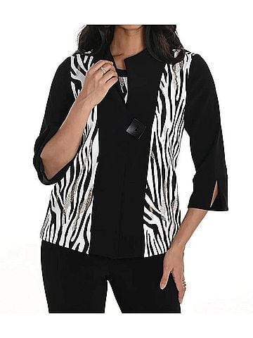 Frank Lyman Design Zebra Print Cover Up Jacket in Black/Off White (view 2)