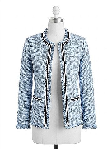 Nic + Zoe Izara Indigo Fringe Mix Knit Jacket in Blue Multi (view 1)
