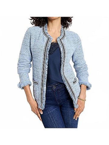 Nic + Zoe Izara Indigo Fringe Mix Knit Jacket in Blue Multi (view 2)