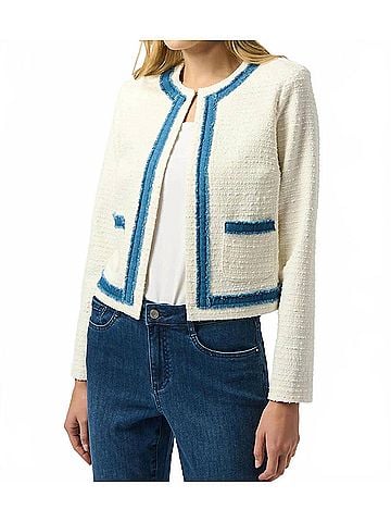 Joseph Ribkoff Denim Trim Textured Boucl?© Jacket in Off-White (view 2)