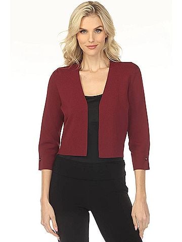 Joseph Ribkoff Pearl Accent 3/4 Sleeve Cropped Cover-Up in Merlot (view 2)