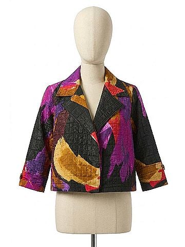 Joseph Ribkoff Textured Abstract Print Boxy Jacket in Black/Multi (view 1)