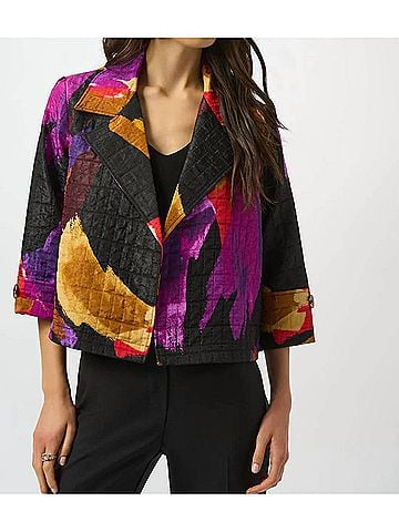Joseph Ribkoff Textured Abstract Print Boxy Jacket in Black/Multi (view 2)