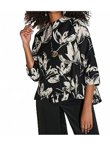 Joseph Ribkoff Floral Jacquard Swing Jacket in Black/Off-White (view 2)