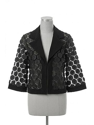 Joseph Ribkoff Collared Embroidered Mesh Trapeze Jacket in Black/Silver (view 1)