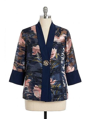 Joseph Ribkoff Asymmetric Swing Jacket in Midnight Blue/Multi Floral Print (view 1)