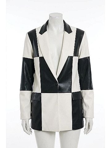 Joseph Ribkoff Finn Faux Leather Patchwork Jacket in Black And White (view 1)