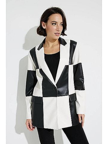 Joseph Ribkoff Finn Faux Leather Patchwork Jacket in Black And White (view 2)
