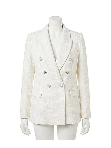 ESQUALO Willa Boucle Blazer in Off White (view 1)