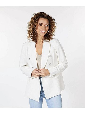 ESQUALO Willa Boucle Blazer in Off White (view 2)