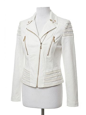 Frank Lyman Design Zip Front Woven Jacket in Off White (view 1)