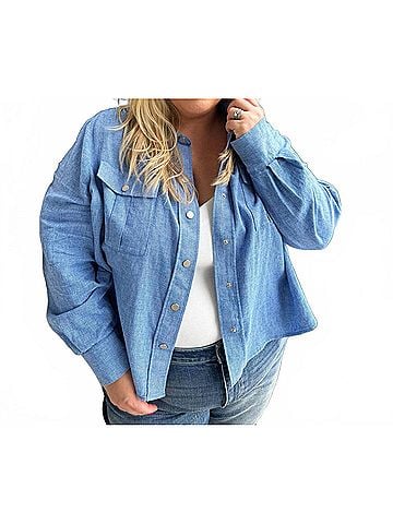 Nic + Zoe All-Around Shirt Jacket - Plus Size in Blue Mix (view 2)