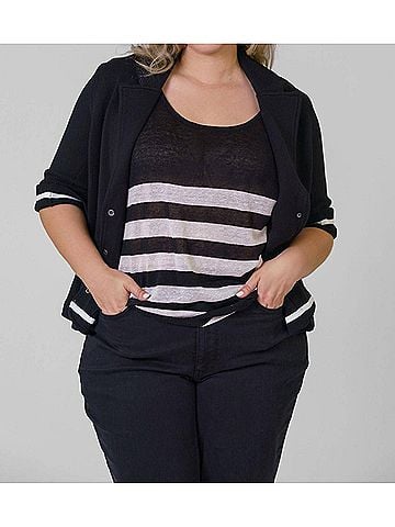 Minnie Rose Cotton Blend Shrunken Blazer - Plus Size in Black (view 2)