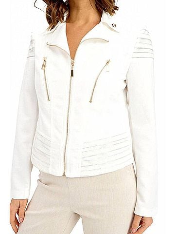 Frank Lyman Design Zip Front Woven Jacket in Off White (view 2)