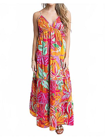 Karlie Tropical Blooms Halter Tier Maxi Dress in Multi (view 2)
