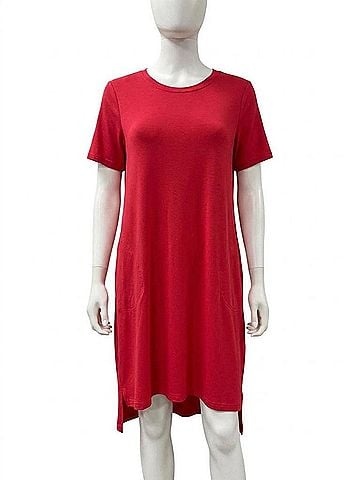 Sympli Women's Bamboo T-Shirt Dress in Hibiscus (view 1)