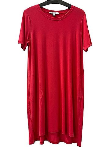 Sympli Women's Bamboo T-Shirt Dress in Hibiscus (view 2)