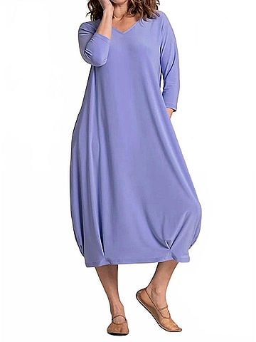 Sympli V-Neck Narrow Lantern Dress in Jacaranda (view 2)