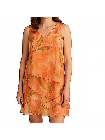 Frank Lyman Design Woven Dress in Orange/Green (view 2)