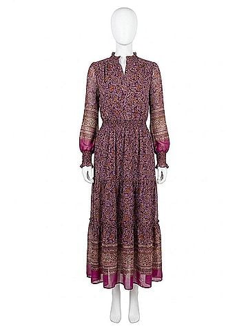 Karlie Floral Chiffon Metallic Thread Maxi Dress in Purple (view 1)