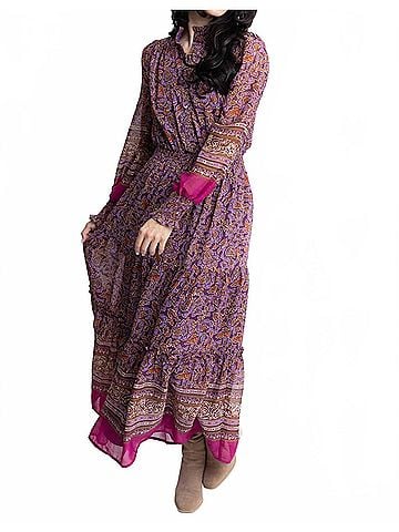 Karlie Floral Chiffon Metallic Thread Maxi Dress in Purple (view 2)