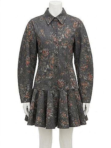 Ganni Printed Stretch Cotton Buttoned Mini Dress in Phantom (view 1)