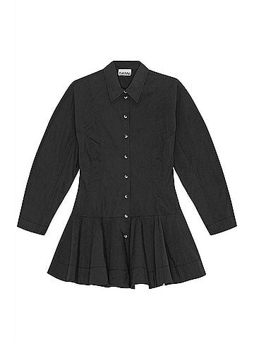 Ganni Stretch Cotton Buttoned Mini Dress in Black (view 1)