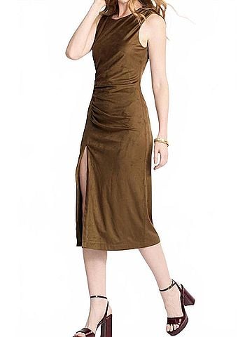 Steve Madden Keegan Faux Suede Midi Dress in Chestnut (view 2)