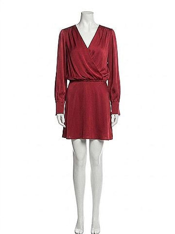 Fifteen Twenty Denise Drape Front Long Sleeve Mini Dress in Brick (view 1)