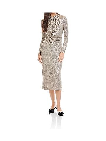 Fifteen Twenty Ruched Selena Midi Dress in Gold Dust (view 2)