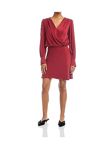 Fifteen Twenty Denise Drape Front Long Sleeve Mini Dress in Brick (view 2)