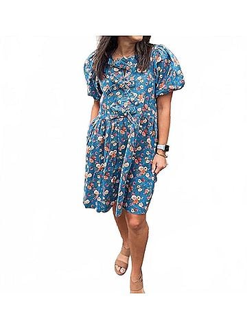 Easel Denim Floral Dress in Blue (view 2)