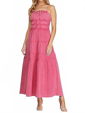 She + Sky Cami Washed Gauze Tiered Dress in Pink (view 2)