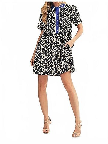Jodifl Collar Dress in Navy Stripe (view 2)