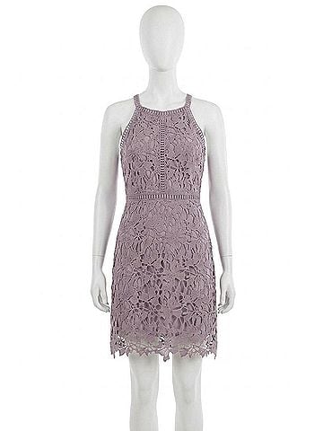 She + Sky Sleeveless Lace Bodycon Dress in Lilac Grey (view 1)