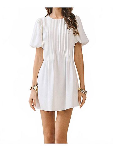 TCEC Pleated A-Line Dress in White (view 2)