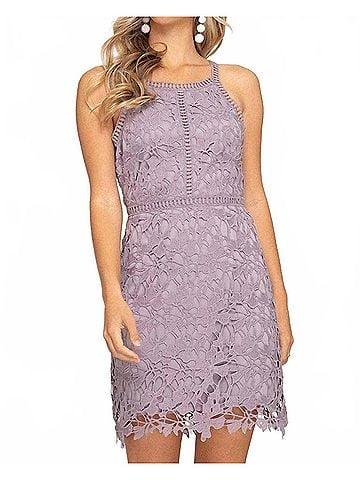 She + Sky Sleeveless Lace Bodycon Dress in Lilac Grey (view 2)