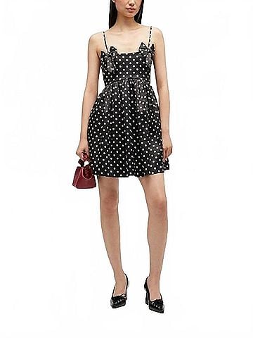 Ganni Printed Double Satin Mini Strap Dress in Black (view 2)